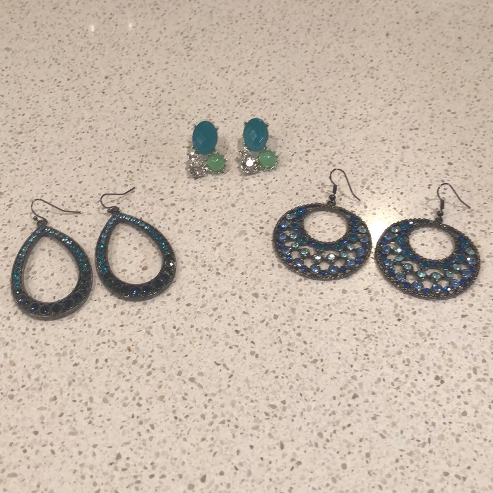 Set of three blue earrings
